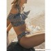 Remidoo Women Swimsuit Two Piece Bikini Grid Printed Ruffle Flounce Off Shoulder Beachwear Black B07PF8HTVW